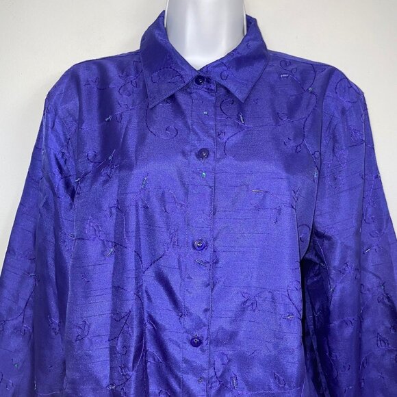 Clothes Womens XL Top Blouse Purple Embroidered Long Sleeve Dressy Career Work - Picture 3 of 11